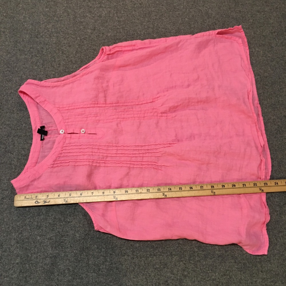 Talbots Linen Tank Top Women Medium Pink Pleated Henley Sleeveless Blouse - Picture 7 of 8